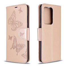 Funda de Cuero Cartera con Soporte Mariposa Carcasa B01F para Samsung Galaxy S20 Plus Oro Rosa