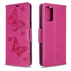 Funda de Cuero Cartera con Soporte Mariposa Carcasa B01F para Samsung Galaxy S20 Rosa Roja
