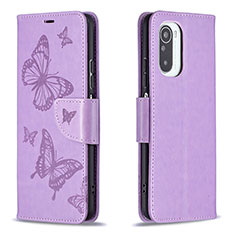 Funda de Cuero Cartera con Soporte Mariposa Carcasa B01F para Xiaomi Mi 11i 5G Purpura Claro