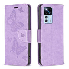 Funda de Cuero Cartera con Soporte Mariposa Carcasa B01F para Xiaomi Mi 12T 5G Purpura Claro