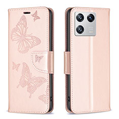 Funda de Cuero Cartera con Soporte Mariposa Carcasa B01F para Xiaomi Mi 13 5G Oro Rosa