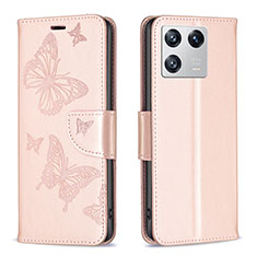 Funda de Cuero Cartera con Soporte Mariposa Carcasa B01F para Xiaomi Mi 13 Pro 5G Oro Rosa