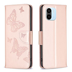 Funda de Cuero Cartera con Soporte Mariposa Carcasa B01F para Xiaomi Poco C50 Oro Rosa