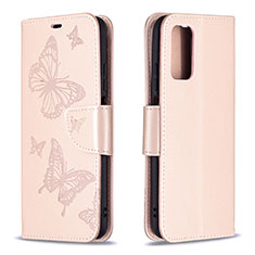 Funda de Cuero Cartera con Soporte Mariposa Carcasa B01F para Xiaomi Poco M3 Oro Rosa