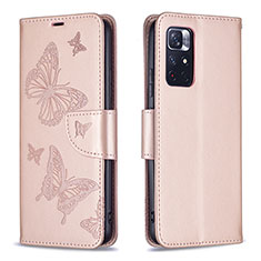 Funda de Cuero Cartera con Soporte Mariposa Carcasa B01F para Xiaomi Redmi Note 11 5G Oro Rosa