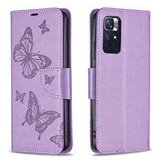 Funda de Cuero Cartera con Soporte Mariposa Carcasa B01F para Xiaomi Redmi Note 11 5G Purpura Claro