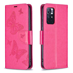 Funda de Cuero Cartera con Soporte Mariposa Carcasa B01F para Xiaomi Redmi Note 11 5G Rosa Roja