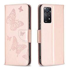Funda de Cuero Cartera con Soporte Mariposa Carcasa B01F para Xiaomi Redmi Note 11 Pro 4G Oro Rosa
