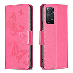 Funda de Cuero Cartera con Soporte Mariposa Carcasa B01F para Xiaomi Redmi Note 11 Pro 4G Rosa Roja