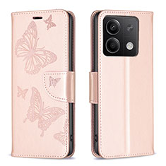 Funda de Cuero Cartera con Soporte Mariposa Carcasa B01F para Xiaomi Redmi Note 13 5G Oro Rosa