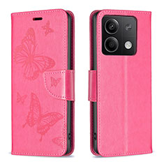 Funda de Cuero Cartera con Soporte Mariposa Carcasa B01F para Xiaomi Redmi Note 13 5G Rosa Roja