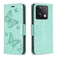 Funda de Cuero Cartera con Soporte Mariposa Carcasa B01F para Xiaomi Redmi Note 13 5G Verde