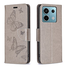 Funda de Cuero Cartera con Soporte Mariposa Carcasa B01F para Xiaomi Redmi Note 13 Pro 5G Gris