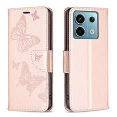 Funda de Cuero Cartera con Soporte Mariposa Carcasa B01F para Xiaomi Redmi Note 13 Pro 5G Oro Rosa