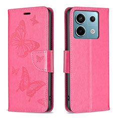 Funda de Cuero Cartera con Soporte Mariposa Carcasa B01F para Xiaomi Redmi Note 13 Pro 5G Rosa Roja