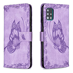 Funda de Cuero Cartera con Soporte Mariposa Carcasa B02F para Samsung Galaxy A51 5G Purpura Claro