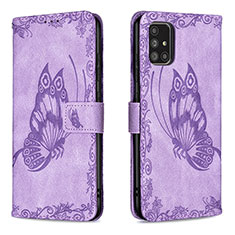 Funda de Cuero Cartera con Soporte Mariposa Carcasa B02F para Samsung Galaxy A71 5G Purpura Claro