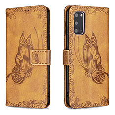 Funda de Cuero Cartera con Soporte Mariposa Carcasa B02F para Samsung Galaxy S20 5G Marron