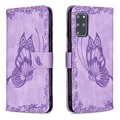 Funda de Cuero Cartera con Soporte Mariposa Carcasa B02F para Samsung Galaxy S20 Plus 5G Purpura Claro