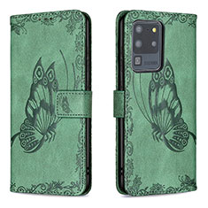 Funda de Cuero Cartera con Soporte Mariposa Carcasa B02F para Samsung Galaxy S20 Ultra Verde