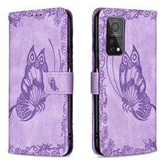 Funda de Cuero Cartera con Soporte Mariposa Carcasa B02F para Xiaomi Mi 10T 5G Purpura Claro