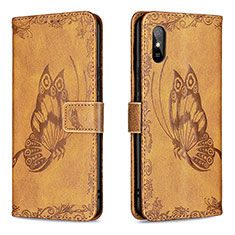 Funda de Cuero Cartera con Soporte Mariposa Carcasa B02F para Xiaomi Redmi 9AT Marron