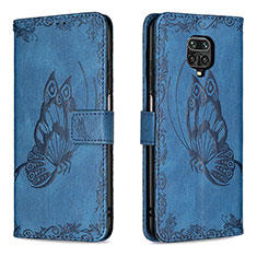 Funda de Cuero Cartera con Soporte Mariposa Carcasa B02F para Xiaomi Redmi Note 9 Pro Azul