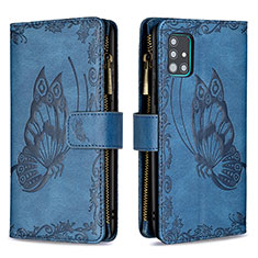 Funda de Cuero Cartera con Soporte Mariposa Carcasa B03F para Samsung Galaxy A51 4G Azul