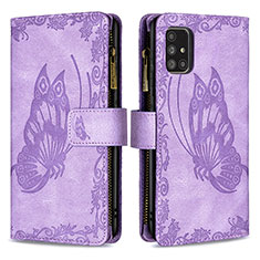 Funda de Cuero Cartera con Soporte Mariposa Carcasa B03F para Samsung Galaxy A71 5G Purpura Claro