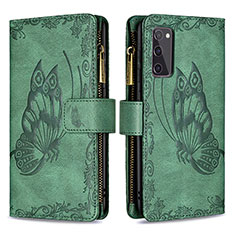 Funda de Cuero Cartera con Soporte Mariposa Carcasa B03F para Samsung Galaxy S20 Lite 5G Verde