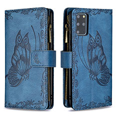 Funda de Cuero Cartera con Soporte Mariposa Carcasa B03F para Samsung Galaxy S20 Plus Azul