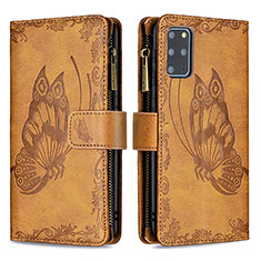 Funda de Cuero Cartera con Soporte Mariposa Carcasa B03F para Samsung Galaxy S20 Plus Marron