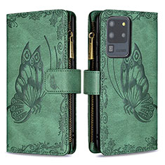 Funda de Cuero Cartera con Soporte Mariposa Carcasa B03F para Samsung Galaxy S20 Ultra Verde