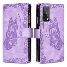 Funda de Cuero Cartera con Soporte Mariposa Carcasa B03F para Xiaomi Mi 10T Pro 5G Purpura Claro