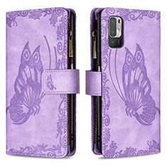 Funda de Cuero Cartera con Soporte Mariposa Carcasa B03F para Xiaomi POCO M3 Pro 5G Purpura Claro