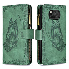 Funda de Cuero Cartera con Soporte Mariposa Carcasa B03F para Xiaomi Poco X3 NFC Verde