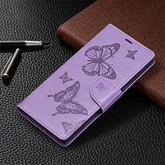 Funda de Cuero Cartera con Soporte Mariposa Carcasa B13F para Samsung Galaxy S21 Ultra 5G Purpura Claro