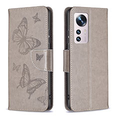 Funda de Cuero Cartera con Soporte Mariposa Carcasa B13F para Xiaomi Mi 12S 5G Gris