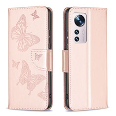 Funda de Cuero Cartera con Soporte Mariposa Carcasa B13F para Xiaomi Mi 12S 5G Oro