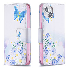 Funda de Cuero Cartera con Soporte Mariposa Carcasa L01 para Apple iPhone 13 Mini Azul