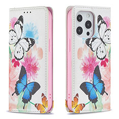 Funda de Cuero Cartera con Soporte Mariposa Carcasa L01 para Apple iPhone 13 Pro Rosa