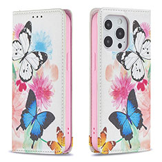 Funda de Cuero Cartera con Soporte Mariposa Carcasa L01 para Apple iPhone 14 Pro Max Rosa