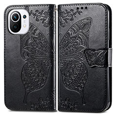 Funda de Cuero Cartera con Soporte Mariposa Carcasa L02 para Xiaomi Mi 11 Lite 5G Negro