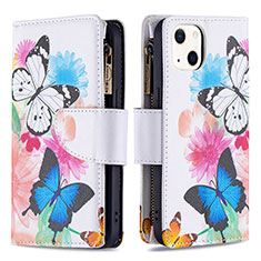Funda de Cuero Cartera con Soporte Mariposa Carcasa L03 para Apple iPhone 13 Mini Rosa