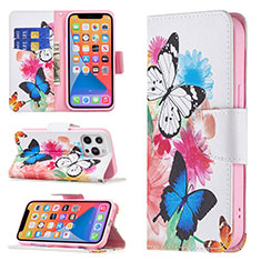 Funda de Cuero Cartera con Soporte Mariposa Carcasa L03 para Apple iPhone 13 Pro Max Rosa