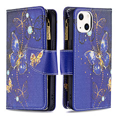 Funda de Cuero Cartera con Soporte Mariposa Carcasa L03 para Apple iPhone 14 Azul