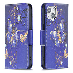 Funda de Cuero Cartera con Soporte Mariposa Carcasa L07 para Apple iPhone 13 Azul Real