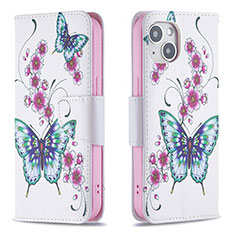 Funda de Cuero Cartera con Soporte Mariposa Carcasa L07 para Apple iPhone 13 Mini Blanco