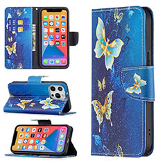 Funda de Cuero Cartera con Soporte Mariposa Carcasa L07 para Apple iPhone 13 Pro Azul