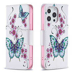 Funda de Cuero Cartera con Soporte Mariposa Carcasa L07 para Apple iPhone 13 Pro Rosa